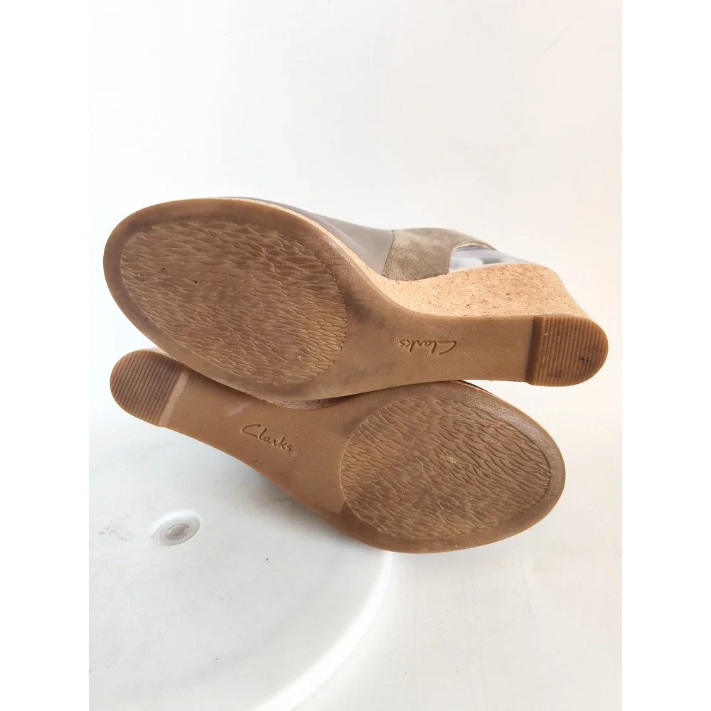 Clarks Sandals 7 Lafley Jess Comfort Taupe Leather Neutral Open‎ Toe Slingback